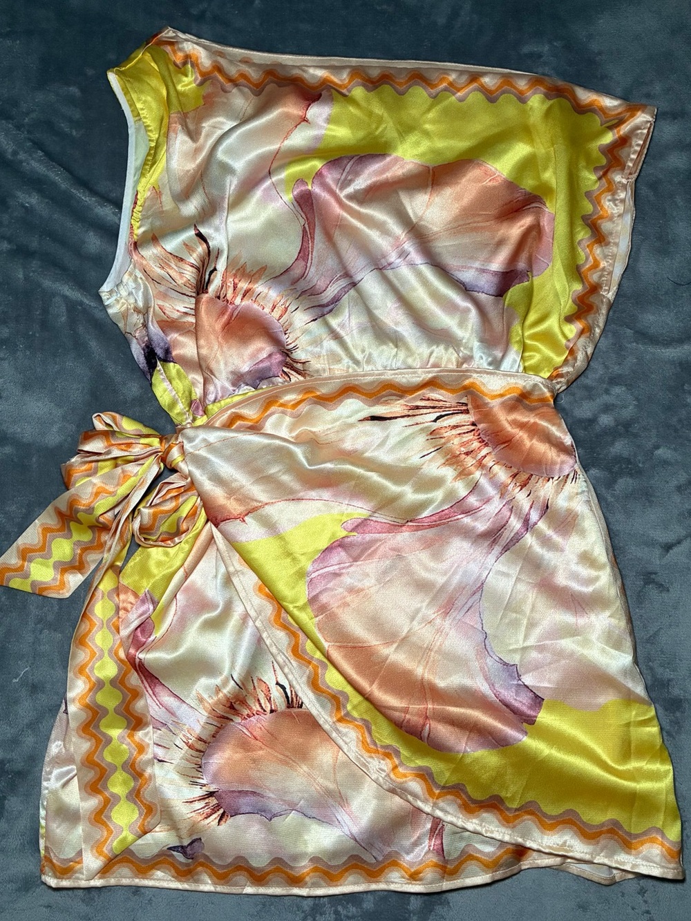 Fashion Nova Yellow & Peach Multi-Color Floral Wrap Dress